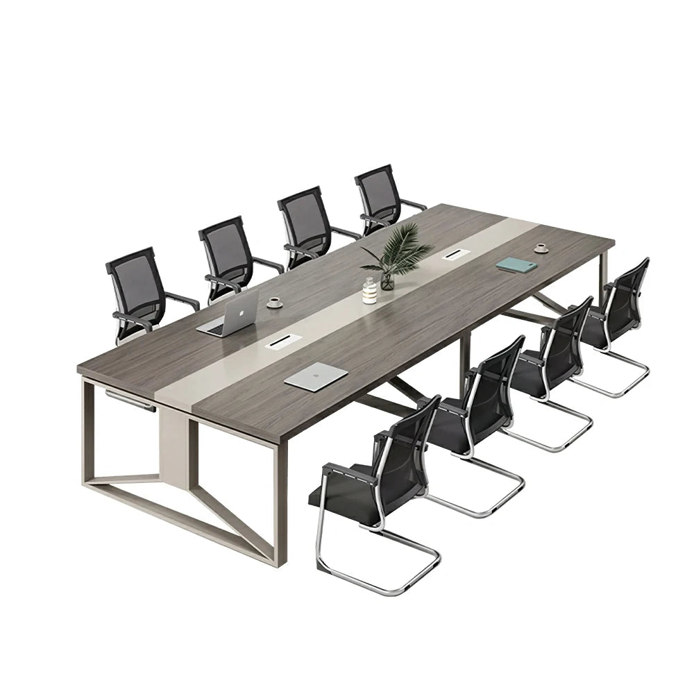 LUXORA 240cm Office Conference Table & 8 Chairs Set with Steel Frame & Cable Management for Meeting Rooms - Grey Wood Grain & Black
