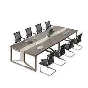 LUXORA 240cm Office Conference Table & 8 Chairs Set with Steel Frame & Cable Management for Meeting Rooms - Grey Wood Grain & Black