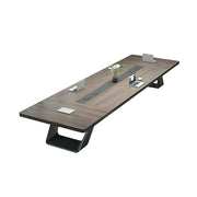 LUXORA 200/240cm Executive Conference Table with U-Shaped Steel Legs & Multimedia Cable Box - Walnut & Black