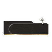 LUXORA 120/180cm Curved Reception Desk with Partitioned Storage for Salon & Spa - Black & Stainless Steel Base