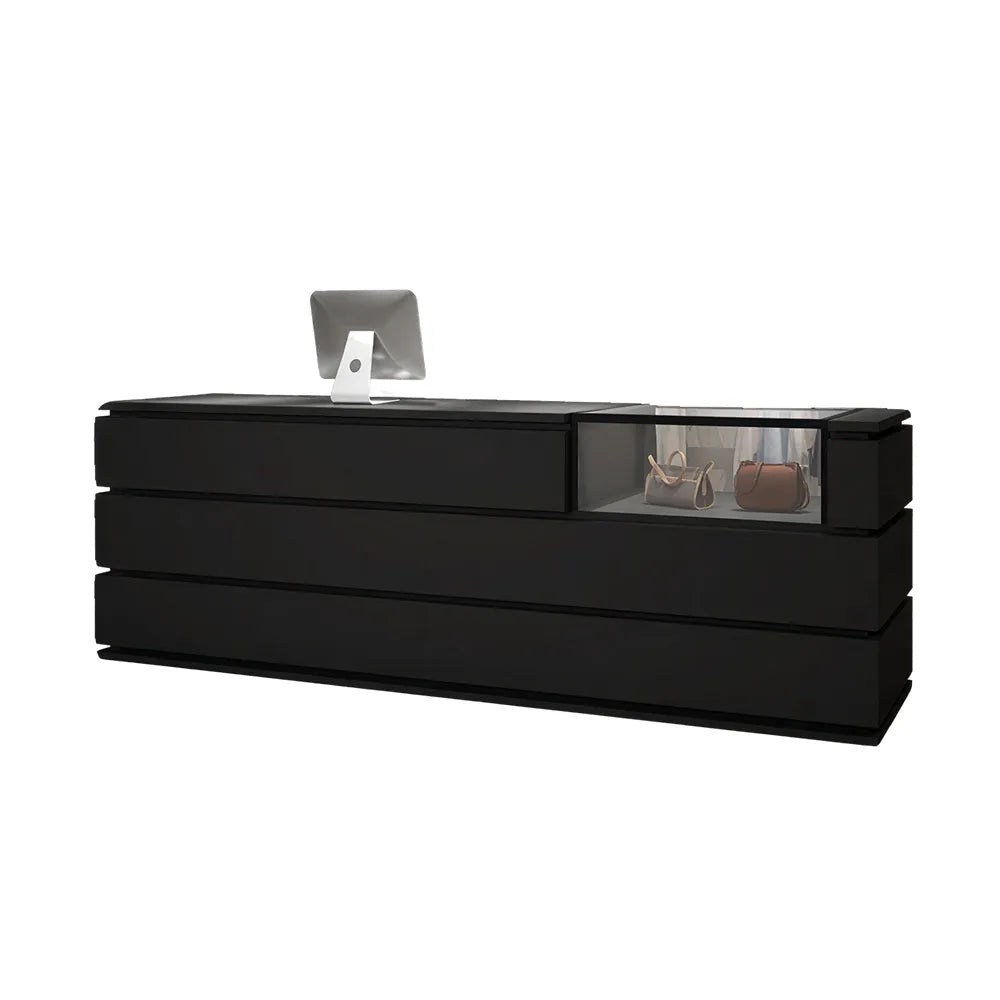 LUXORA 120/180cm Reception Counter with Tempered Glass Display & Storage for Retail Stores - Black