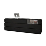 LUXORA 120/180cm Reception Counter with Tempered Glass Display & Storage for Retail Stores - Black