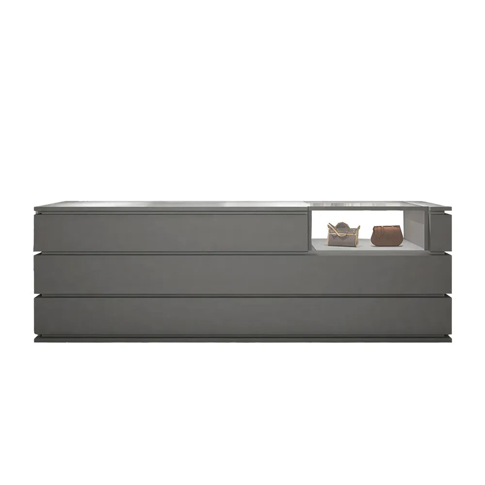 LUXORA 120/180cm Reception Counter with Tempered Glass Display & Storage for Retail Stores - Grey