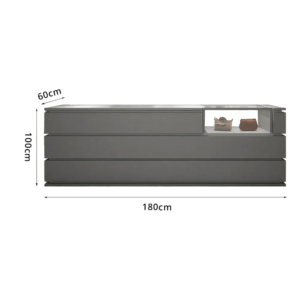 LUXORA 120/180cm Reception Counter with Tempered Glass Display & Storage for Retail Stores - Grey