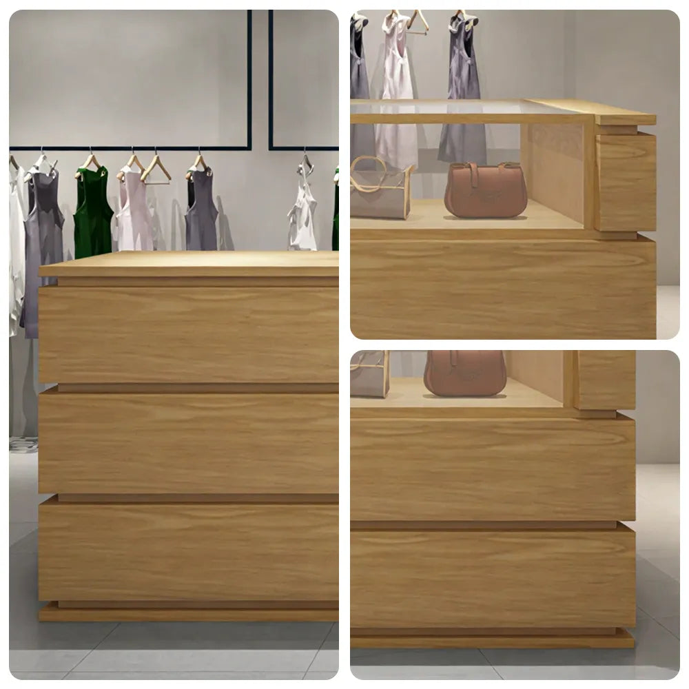 LUXORA 120/180cm Reception Counter with Tempered Glass Display & Storage for Retail Stores - Wood