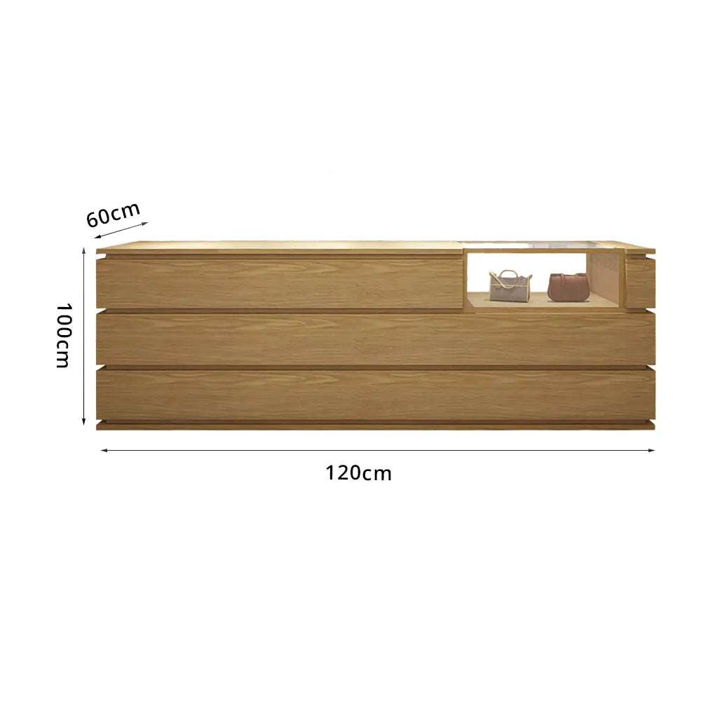 LUXORA 120/180cm Reception Counter with Tempered Glass Display & Storage for Retail Stores - Wood