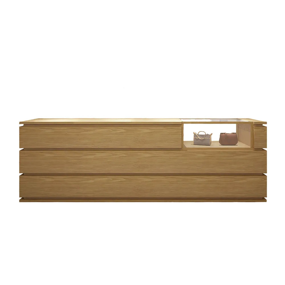 LUXORA 120/180cm Reception Counter with Tempered Glass Display & Storage for Retail Stores - Wood