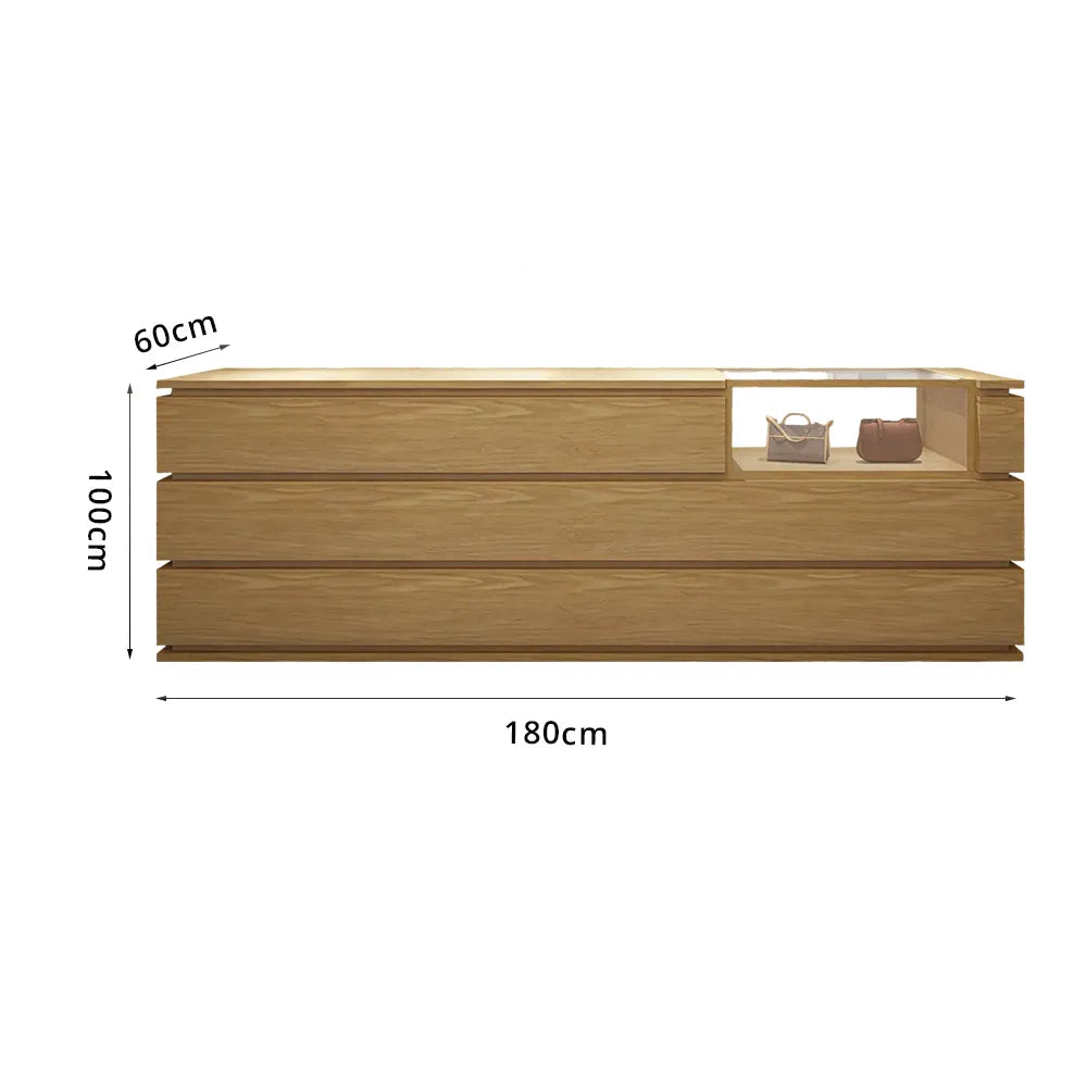 LUXORA 120/180cm Reception Counter with Tempered Glass Display & Storage for Retail Stores - Wood