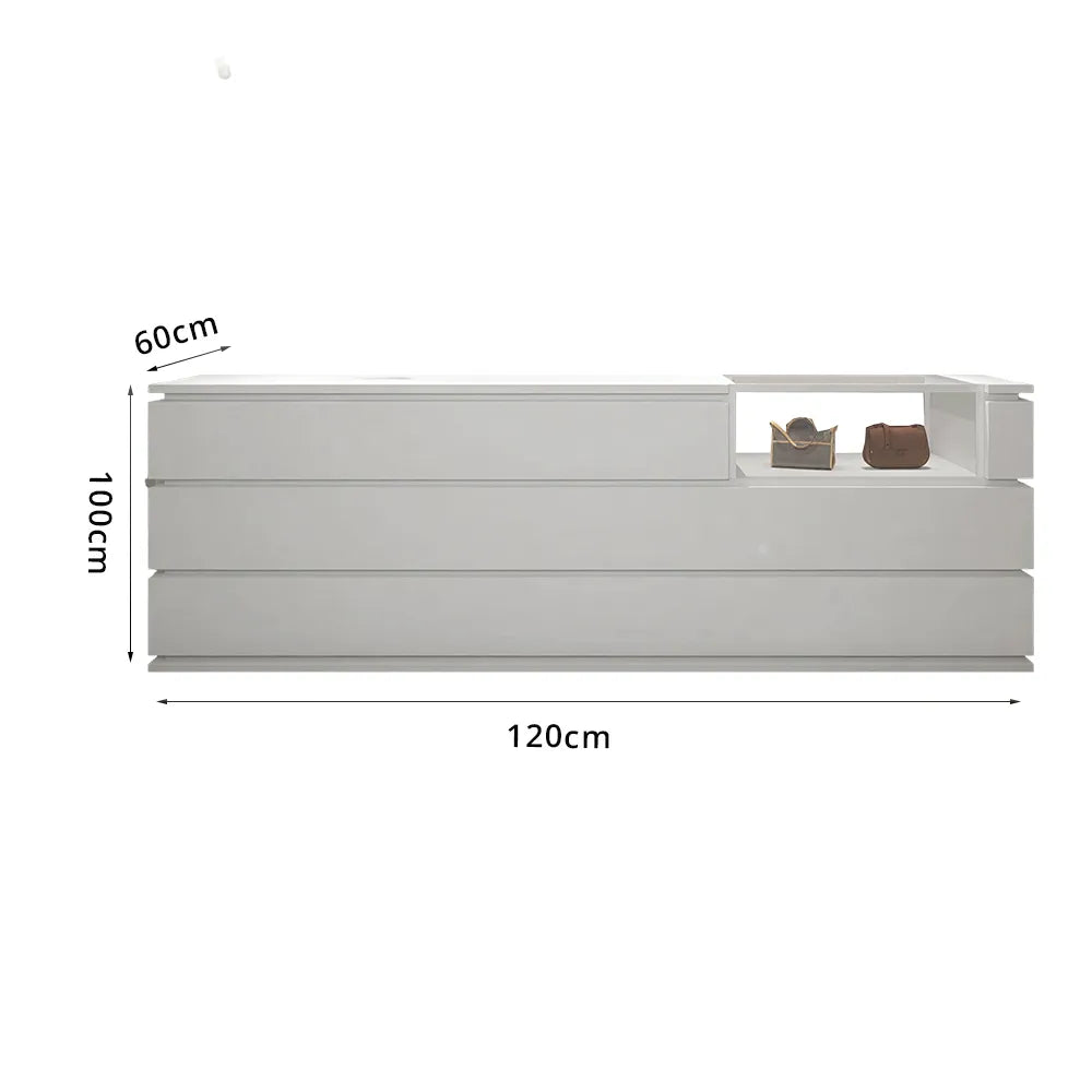 LUXORA 120/180cm Reception Counter with Tempered Glass Display & Storage for Retail Stores - White