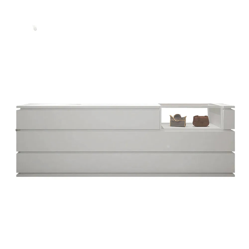 LUXORA 120/180cm Reception Counter with Tempered Glass Display & Storage for Retail Stores - White