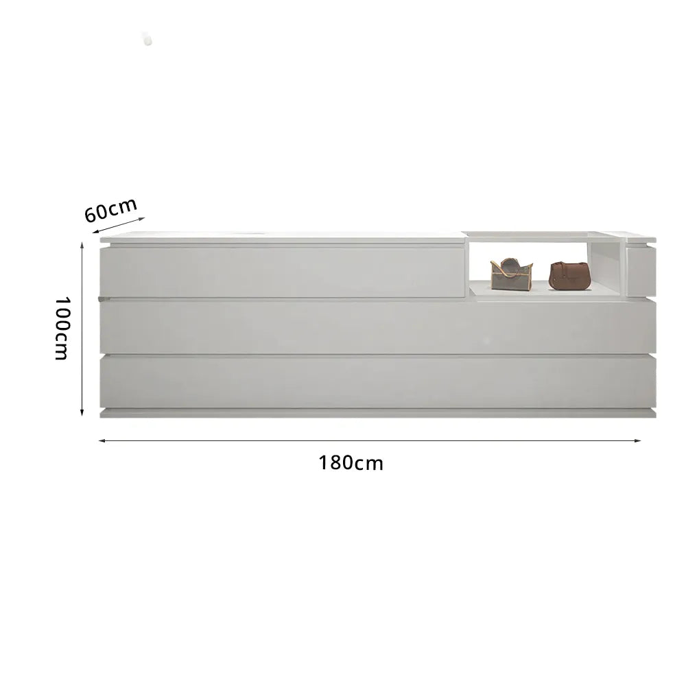 LUXORA 120/180cm Reception Counter with Tempered Glass Display & Storage for Retail Stores - White