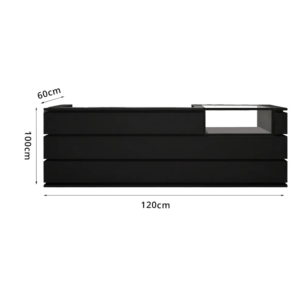 LUXORA 120/180cm Double-Tier Reception Counter with Tempered Glass Display & Storage for Retail Stores - Black