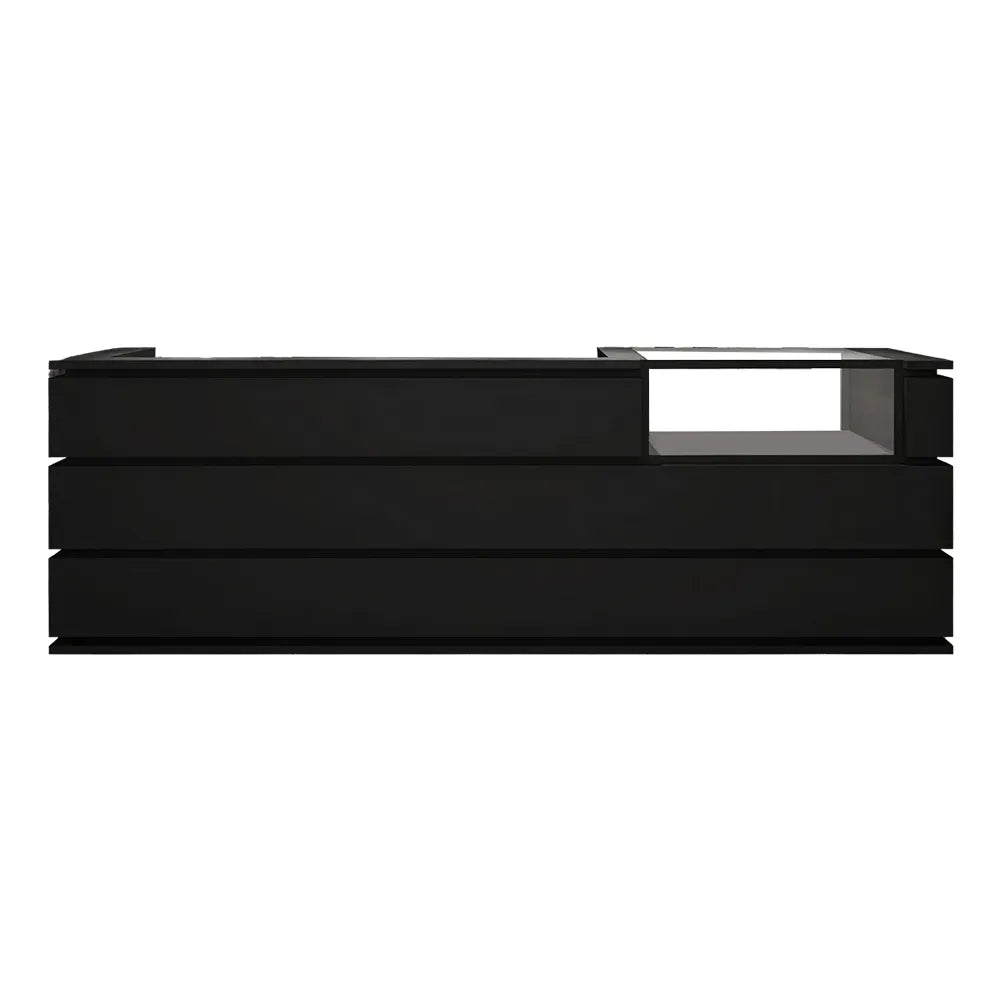 LUXORA 120/180cm Double-Tier Reception Counter with Tempered Glass Display & Storage for Retail Stores - Black