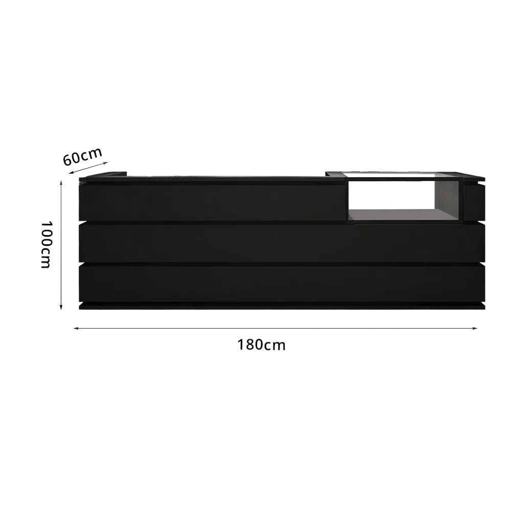 LUXORA 120/180cm Double-Tier Reception Counter with Tempered Glass Display & Storage for Retail Stores - Black
