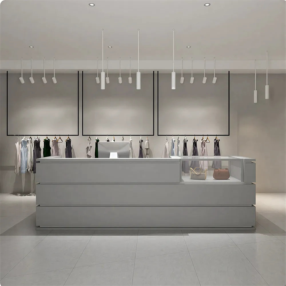 LUXORA 120/180cm Double-Tier Reception Counter with Tempered Glass Display & Storage for Retail Stores - Grey