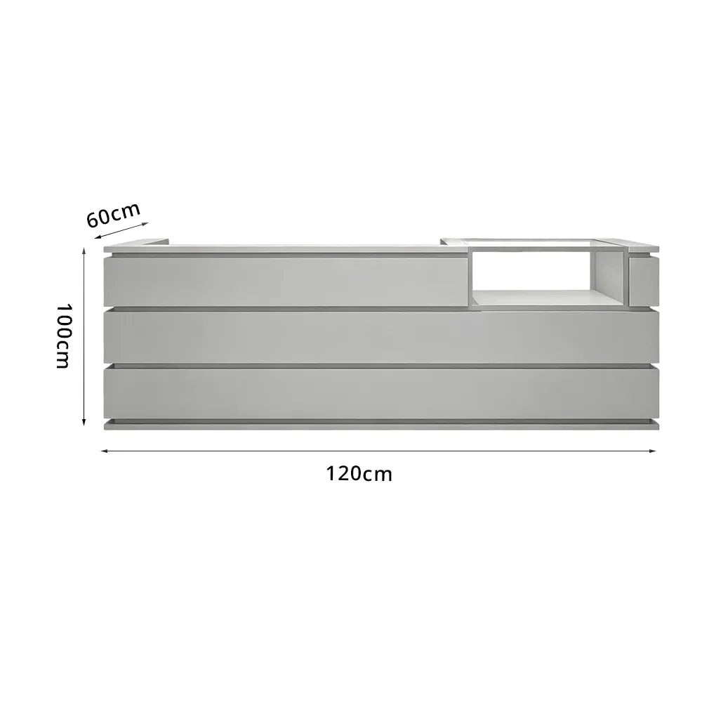 LUXORA 120/180cm Double-Tier Reception Counter with Tempered Glass Display & Storage for Retail Stores - Grey