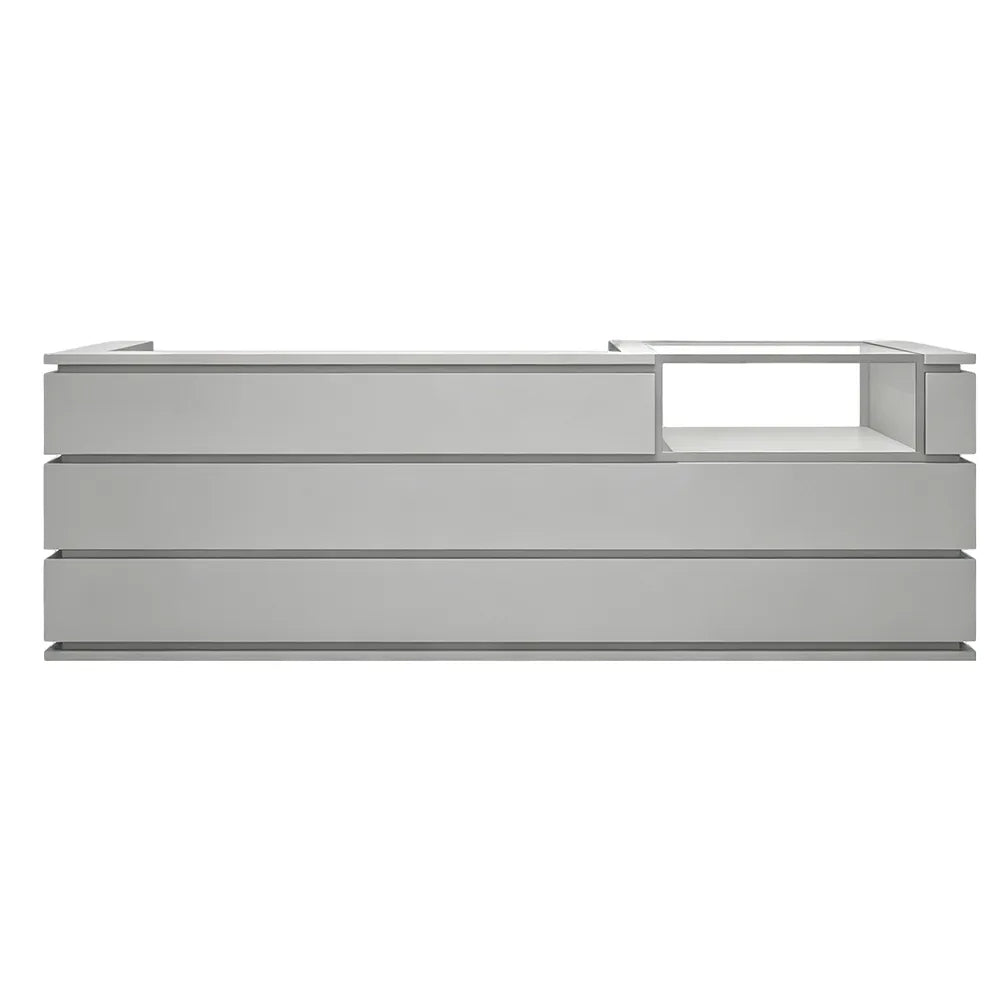 LUXORA 120/180cm Double-Tier Reception Counter with Tempered Glass Display & Storage for Retail Stores - Grey