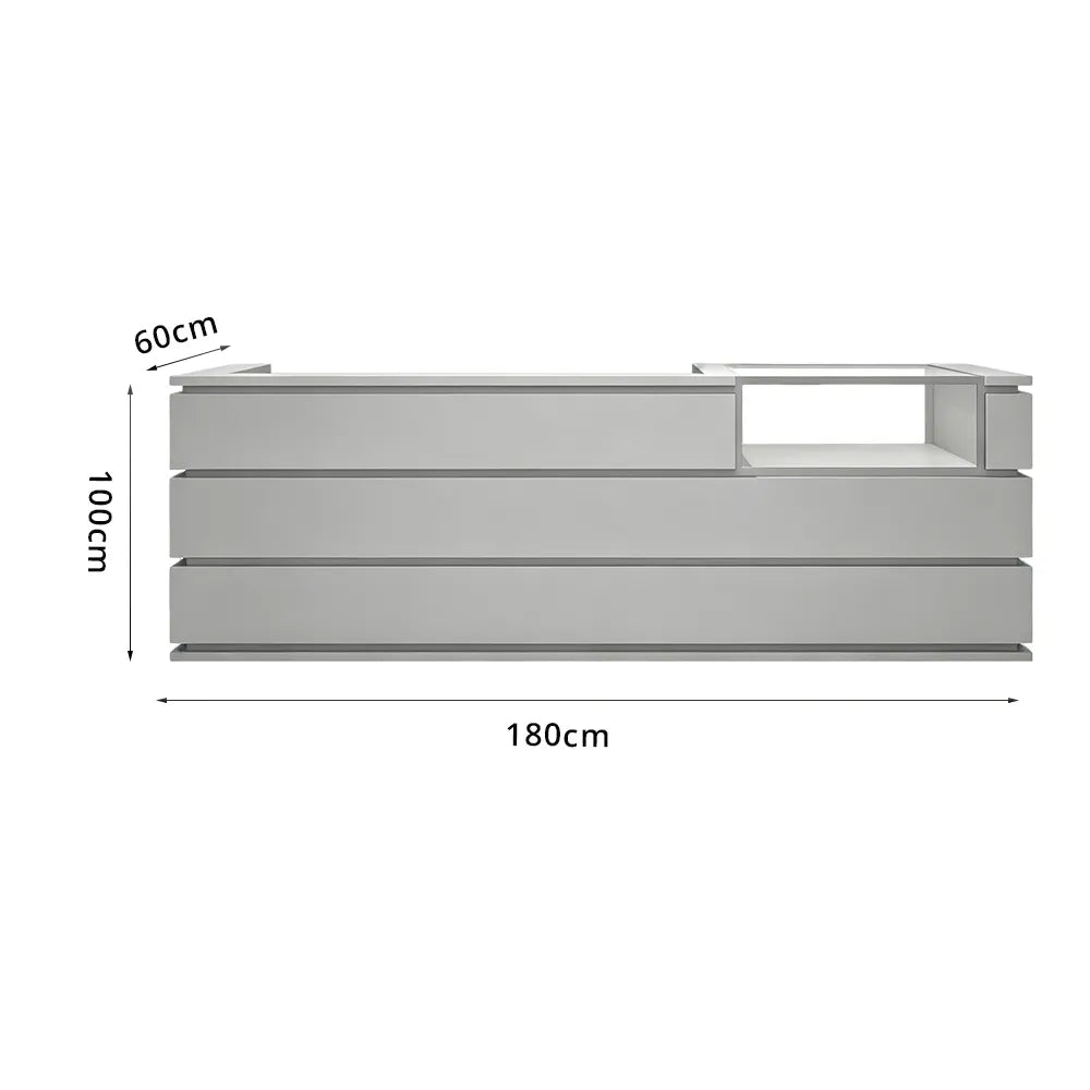 LUXORA 120/180cm Double-Tier Reception Counter with Tempered Glass Display & Storage for Retail Stores - Grey