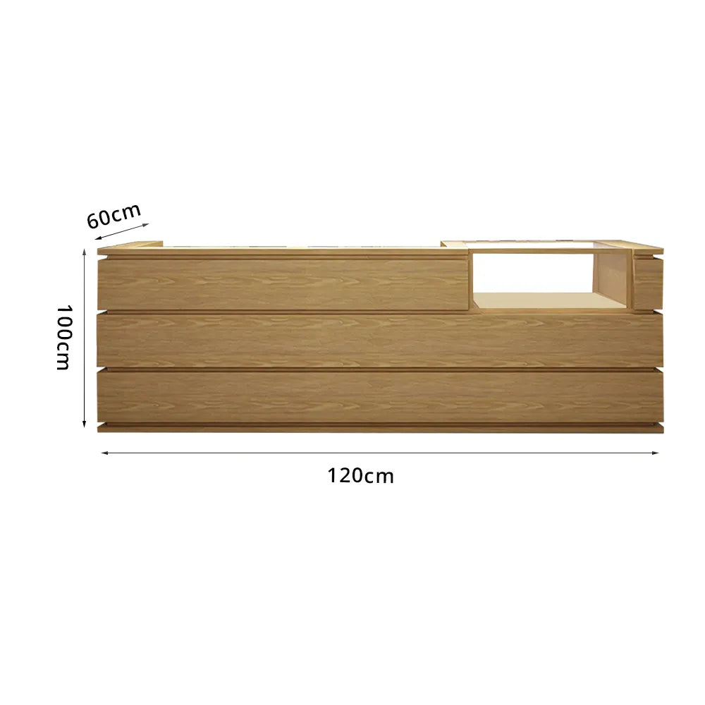 LUXORA 120/180cm Double-Tier Reception Counter with Tempered Glass Display & Storage for Retail Stores - Wood