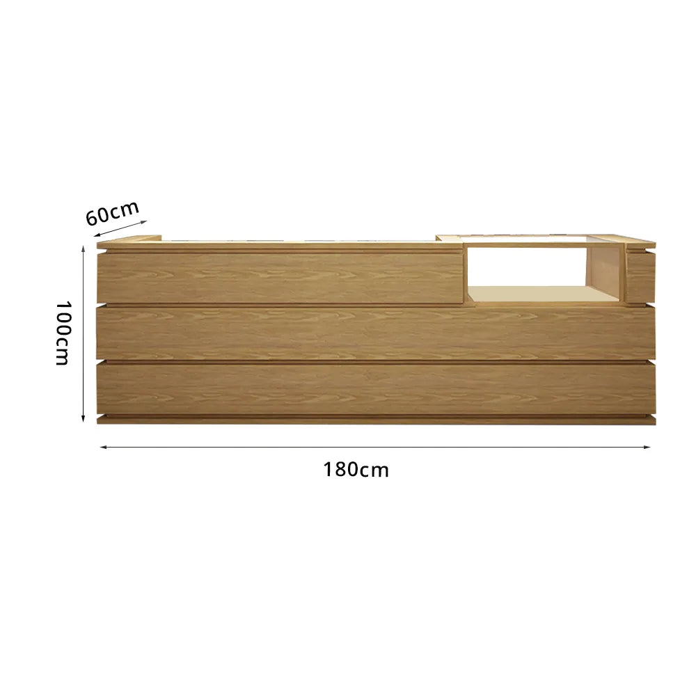 LUXORA 120/180cm Double-Tier Reception Counter with Tempered Glass Display & Storage for Retail Stores - Wood