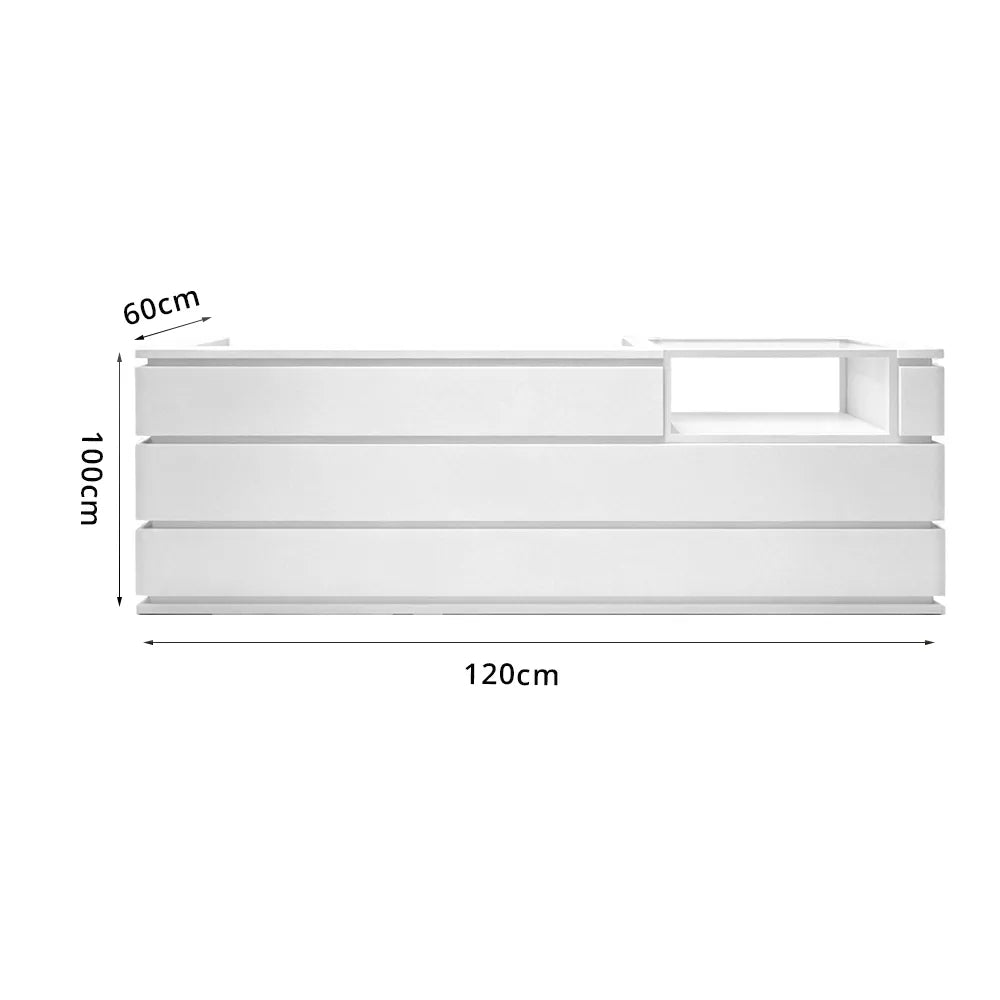LUXORA 120/180cm Double-Tier Reception Counter with Tempered Glass Display & Storage for Retail Stores - White
