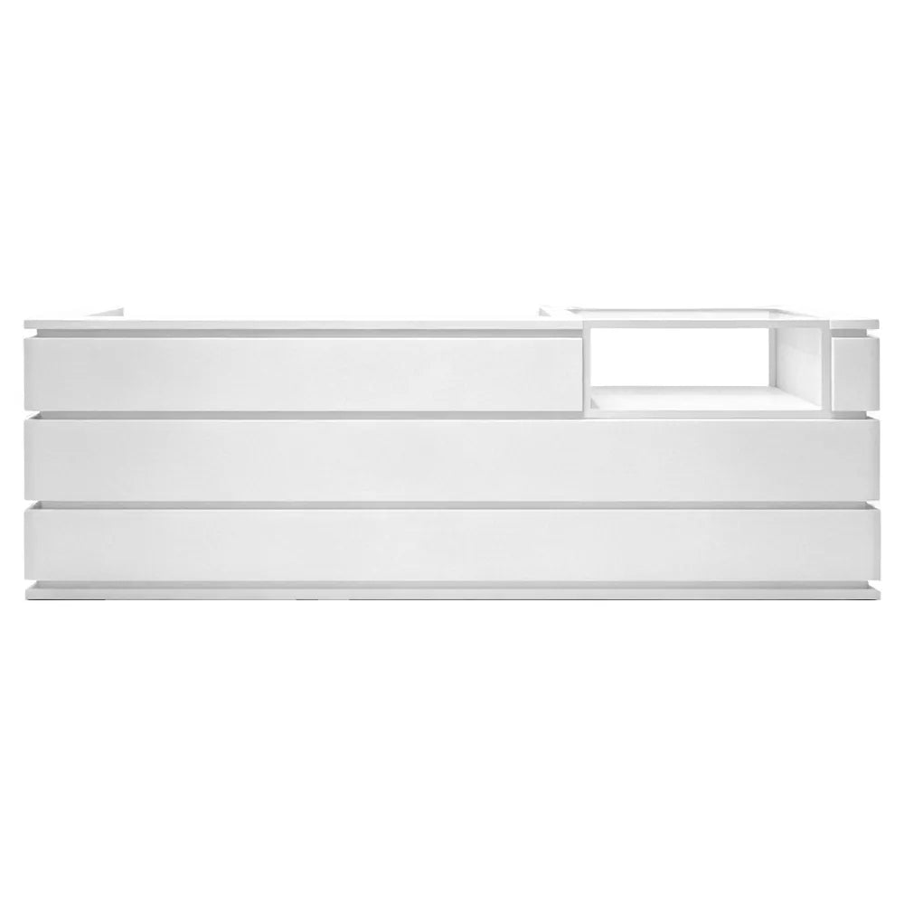 LUXORA 120/180cm Double-Tier Reception Counter with Tempered Glass Display & Storage for Retail Stores - White