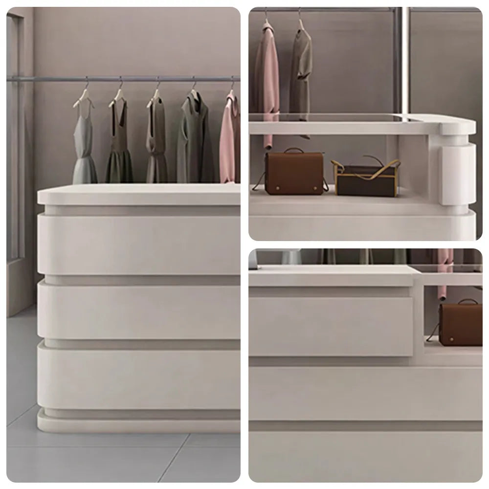 LUXORA 120/180cm Curved Reception Counter with Raised Countertop & Storage for Retail Stores - Beige