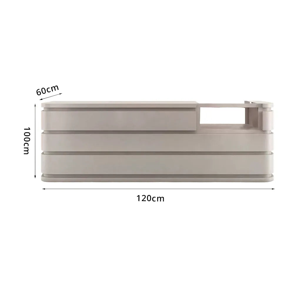 LUXORA 120/180cm Curved Reception Counter with Raised Countertop & Storage for Retail Stores - Beige