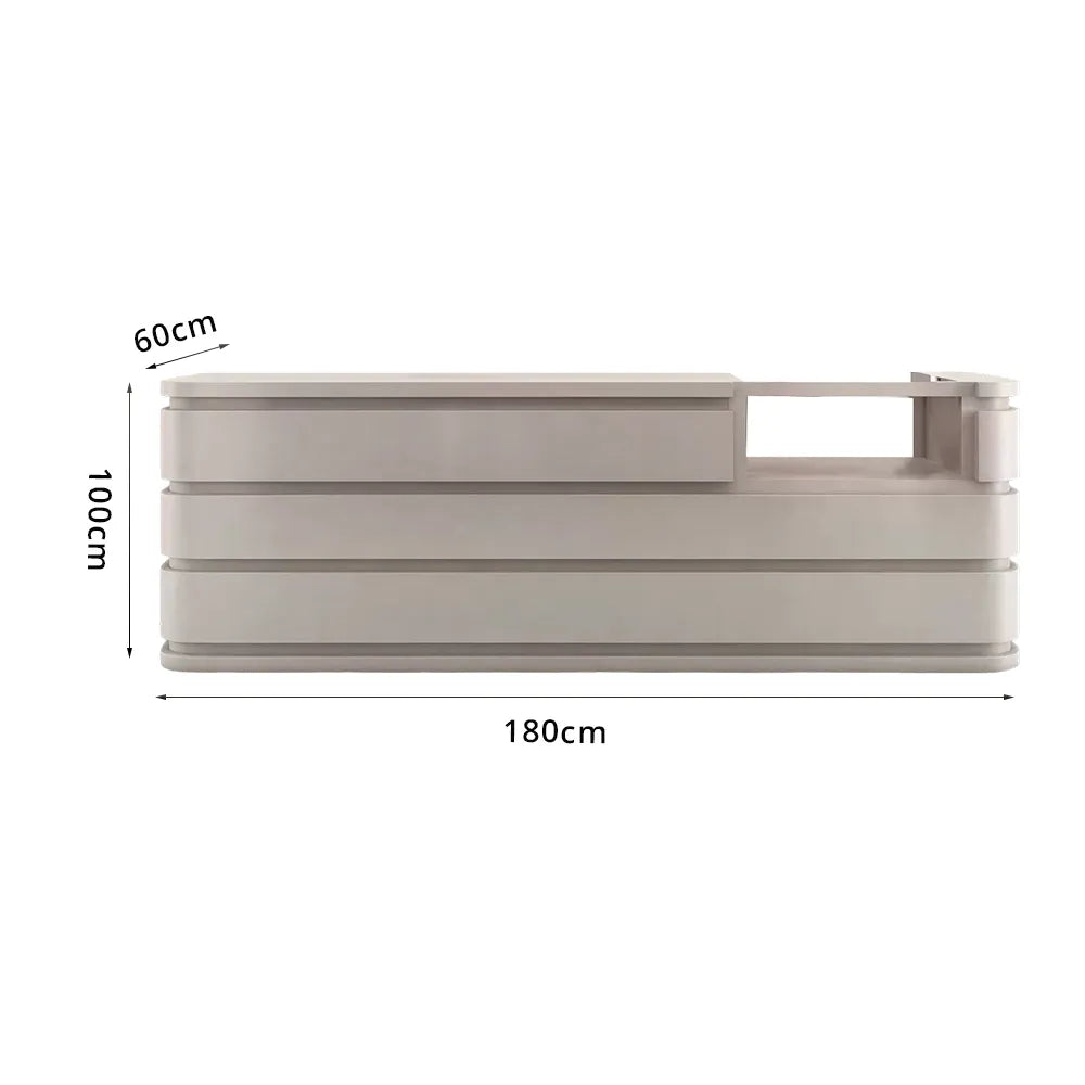 LUXORA 120/180cm Curved Reception Counter with Raised Countertop & Storage for Retail Stores - Beige