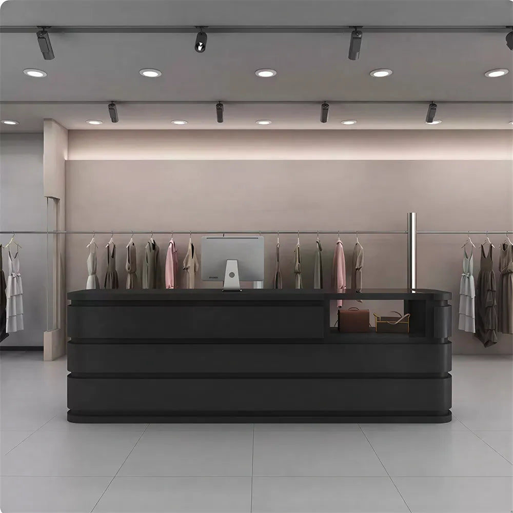 LUXORA 120/180cm Curved Reception Counter with Raised Countertop & Storage for Retail Stores - Black