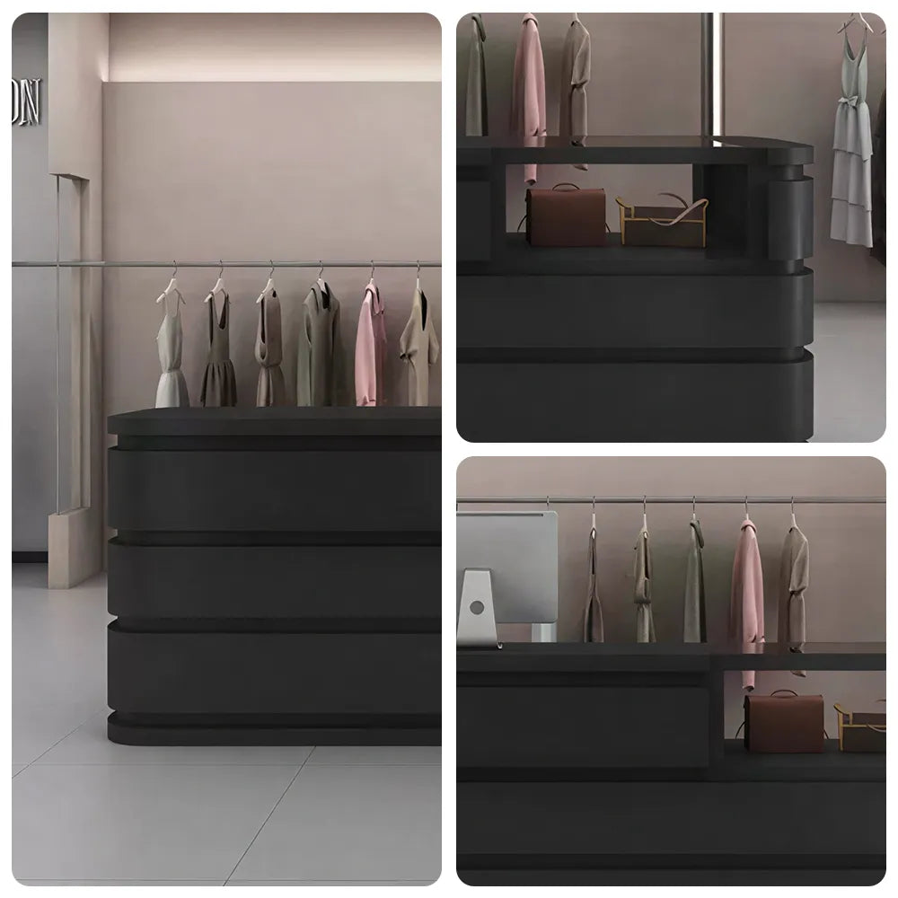 LUXORA 120/180cm Curved Reception Counter with Raised Countertop & Storage for Retail Stores - Black