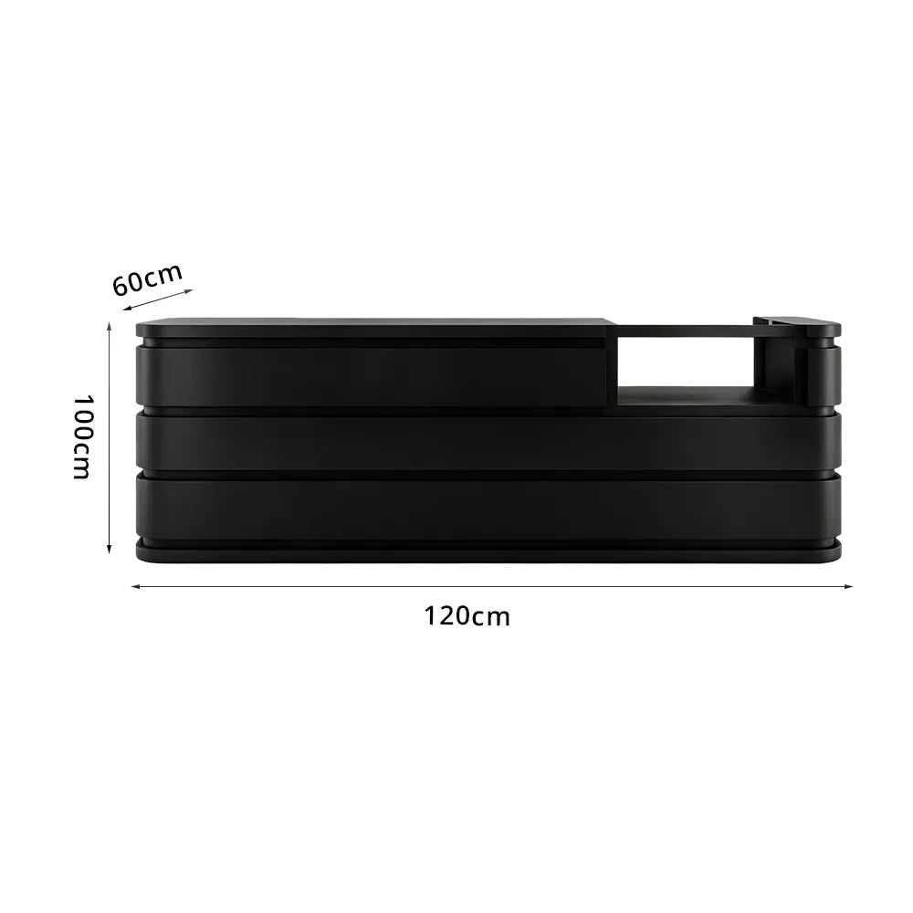 LUXORA 120/180cm Curved Reception Counter with Raised Countertop & Storage for Retail Stores - Black