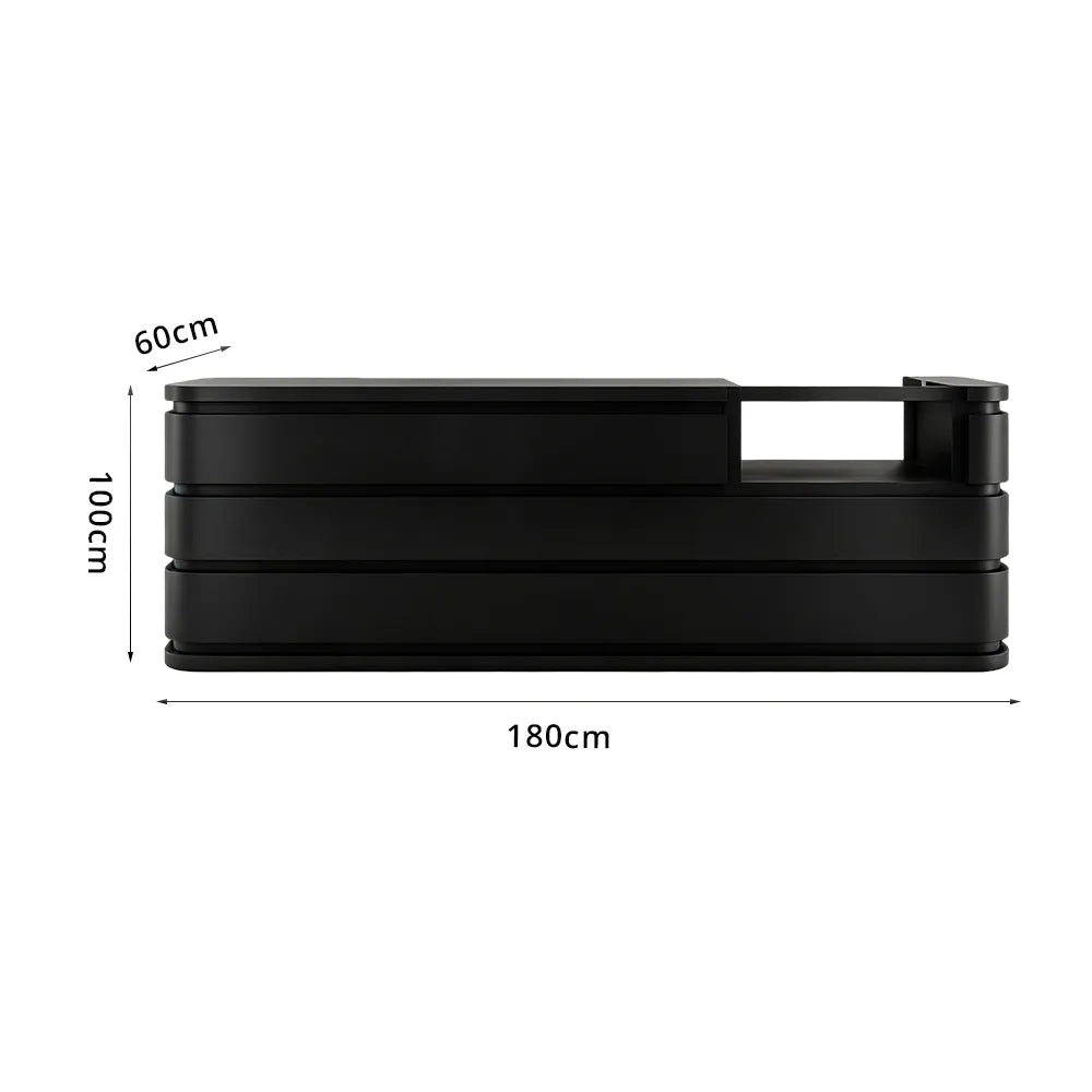 LUXORA 120/180cm Curved Reception Counter with Raised Countertop & Storage for Retail Stores - Black