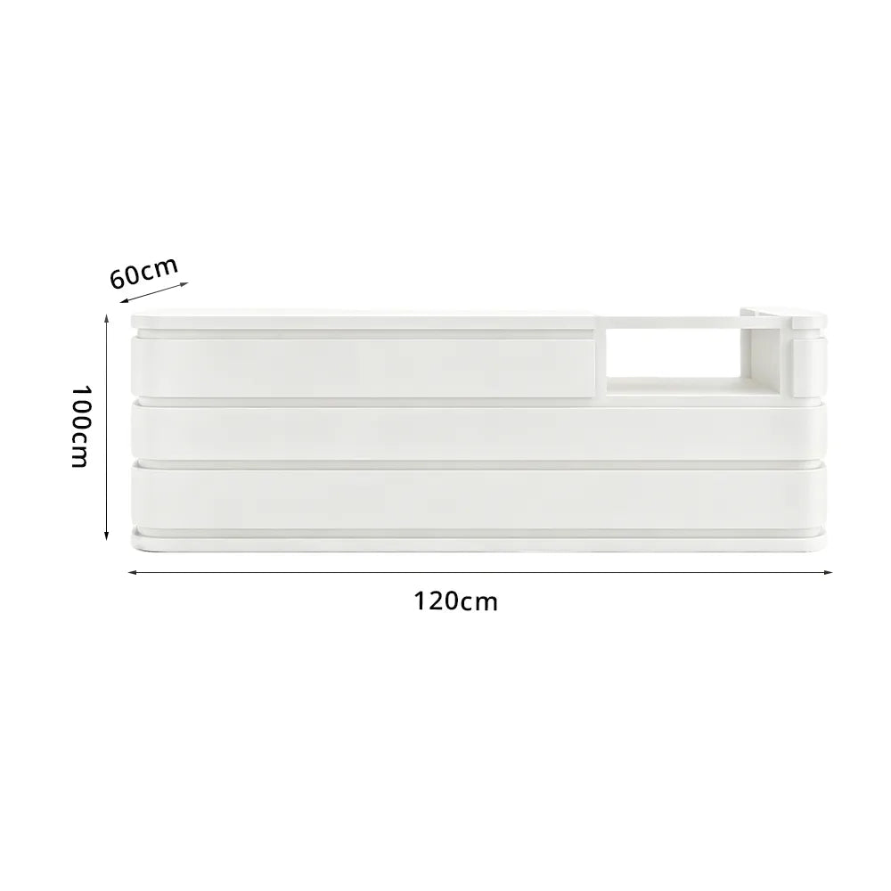 LUXORA 120/180cm Curved Reception Counter with Raised Countertop & Storage for Retail Stores - White