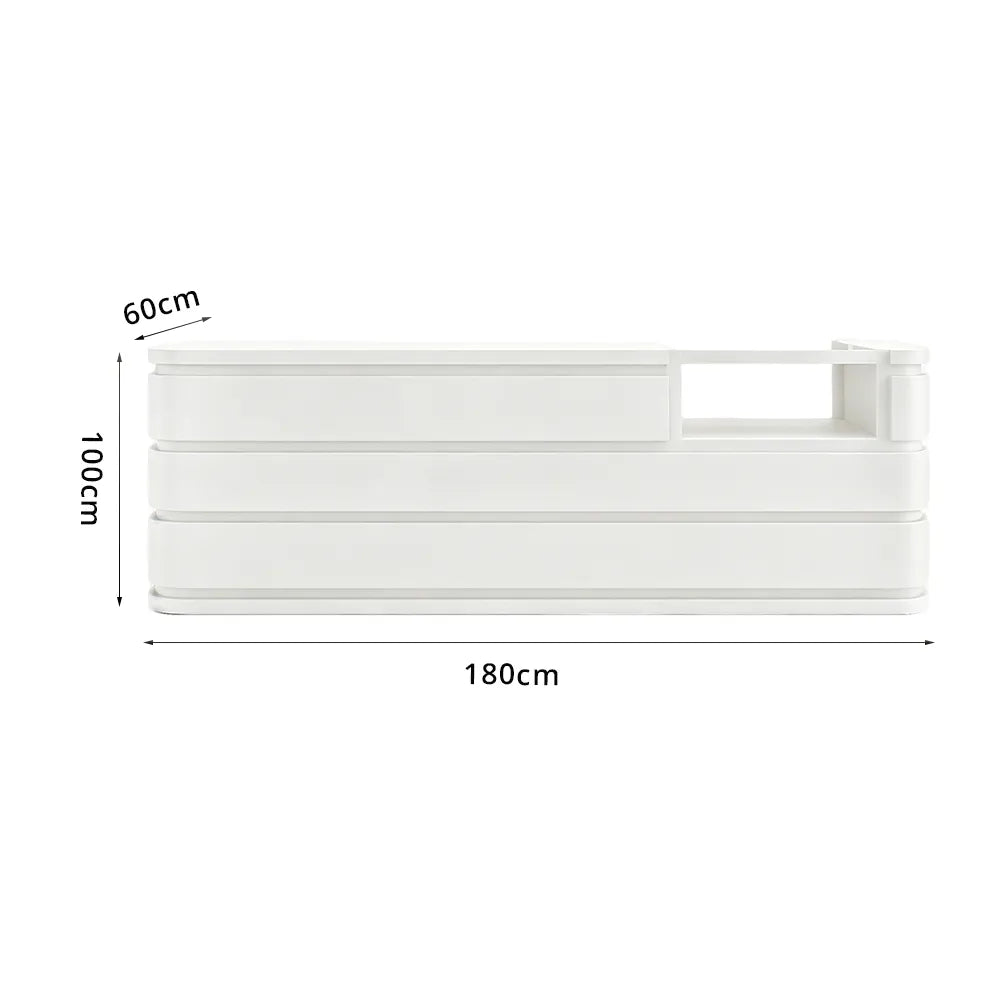 LUXORA 120/180cm Curved Reception Counter with Raised Countertop & Storage for Retail Stores - White