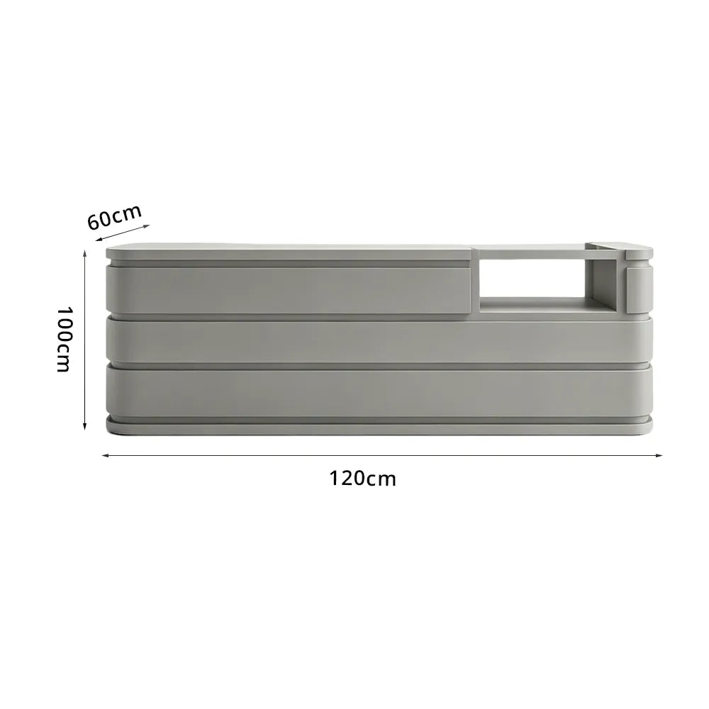 LUXORA 120/180cm Curved Reception Counter with Raised Countertop & Storage for Retail Stores - Grey