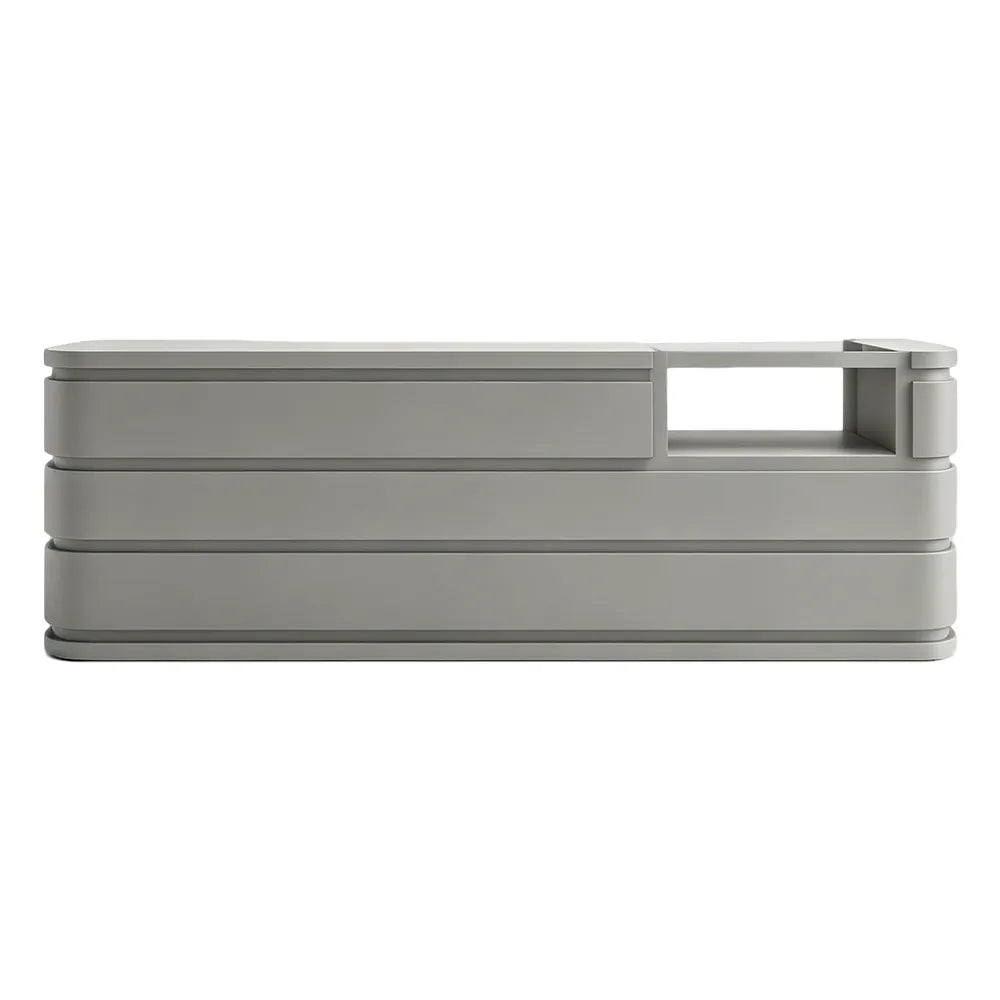 LUXORA 120/180cm Curved Reception Counter with Raised Countertop & Storage for Retail Stores - Grey