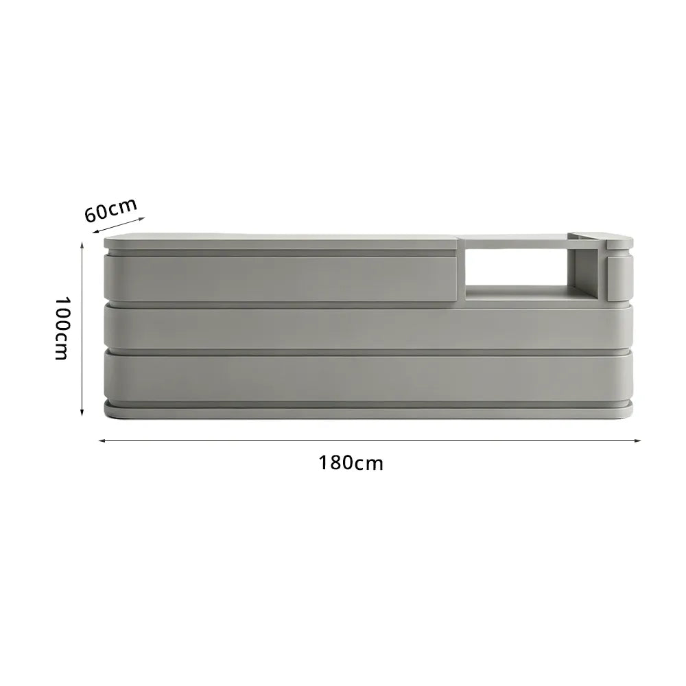 LUXORA 120/180cm Curved Reception Counter with Raised Countertop & Storage for Retail Stores - Grey