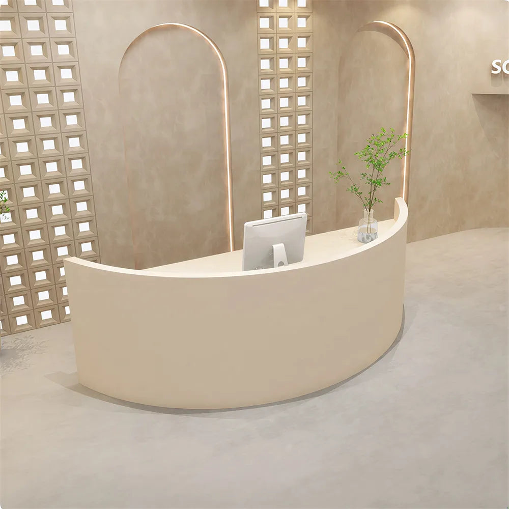 LUXORA Curved Reception Desk with Storage Modern Checkout Counter for Retail Store Office 120cm/180cm - Cream
