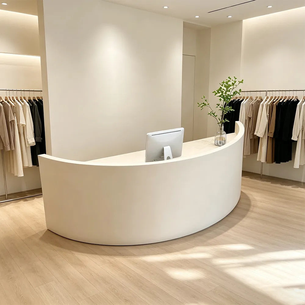 LUXORA Curved Reception Desk with Storage Modern Checkout Counter for Retail Store Office 120cm/180cm - Cream