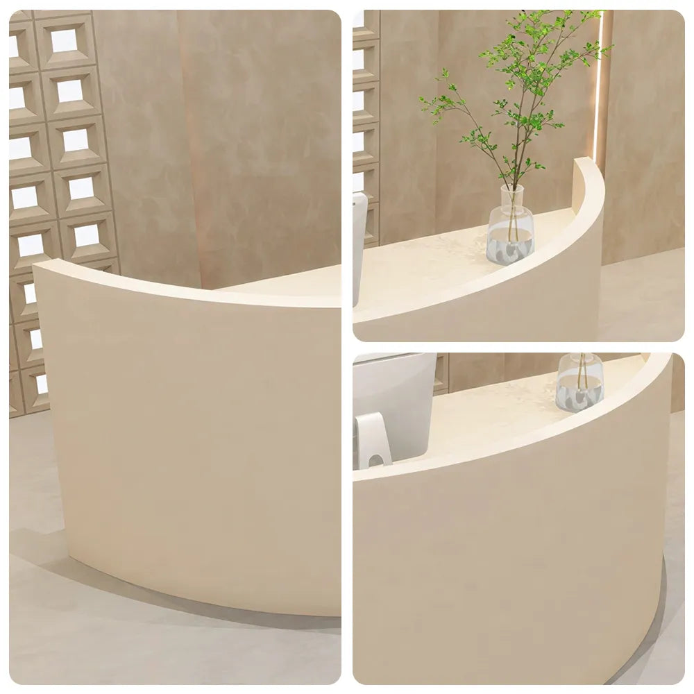 LUXORA Curved Reception Desk with Storage Modern Checkout Counter for Retail Store Office 120cm/180cm - Cream