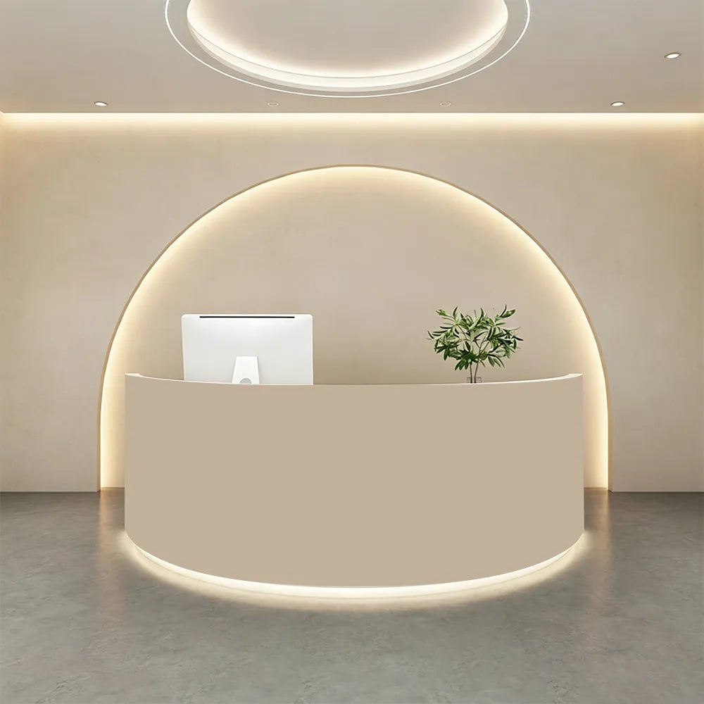 LUXORA Curved Reception Desk with Storage Modern Checkout Counter for Retail Store Office 120cm/180cm - Cream