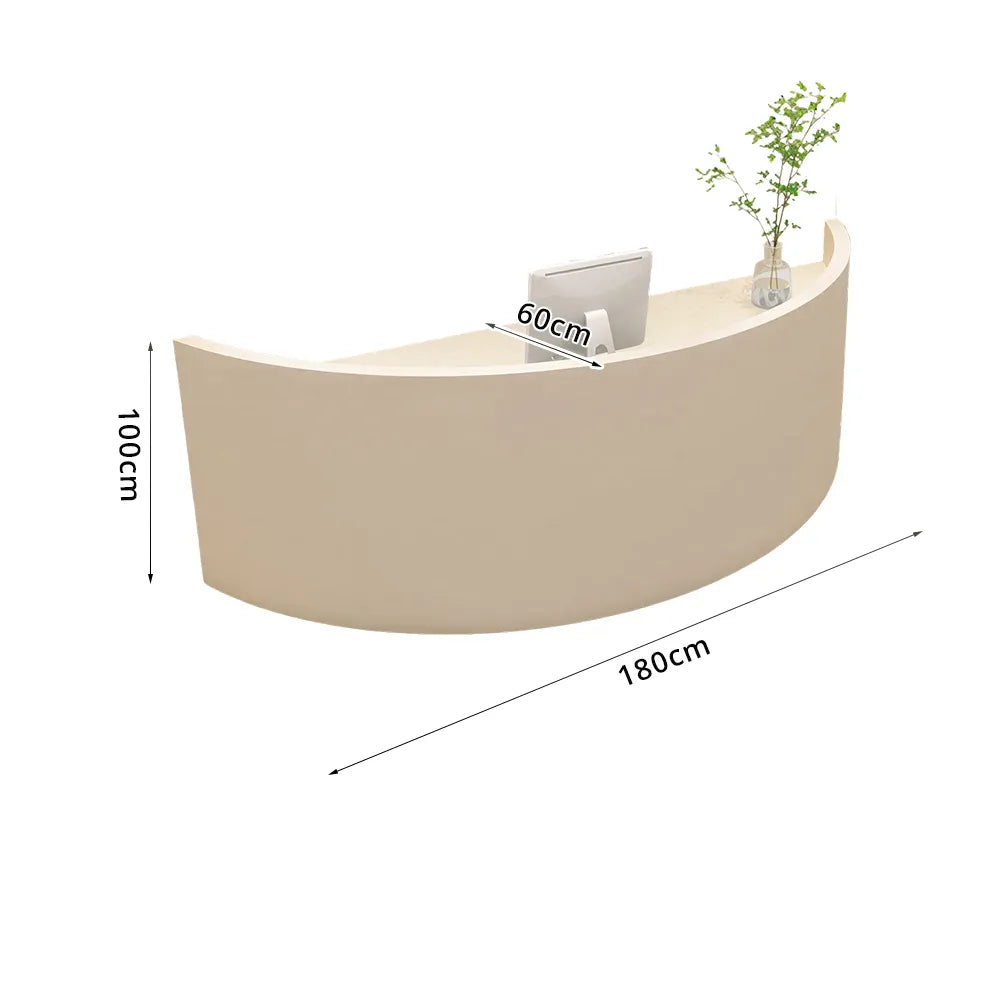 LUXORA Curved Reception Desk with Storage Modern Checkout Counter for Retail Store Office 120cm/180cm - Cream