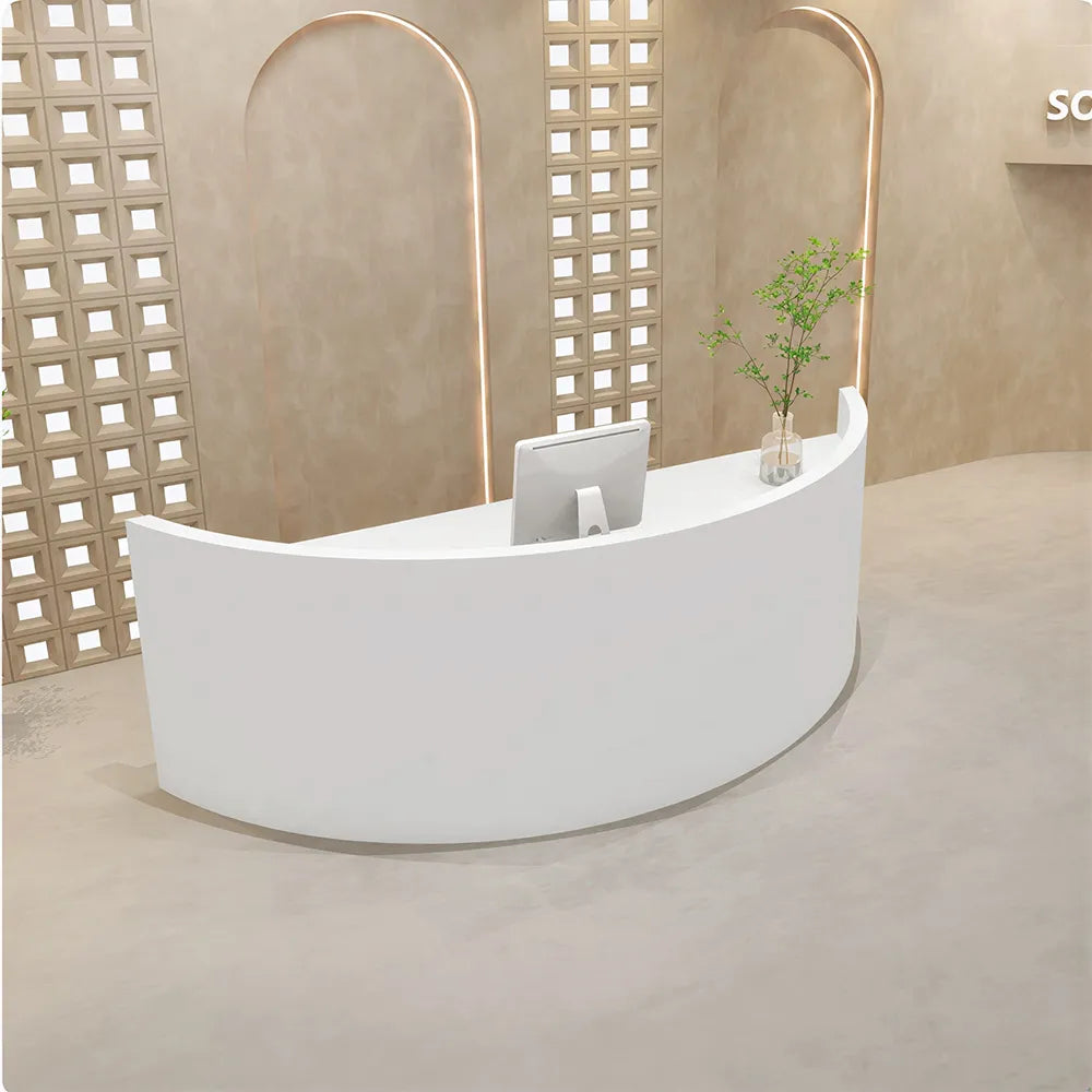 LUXORA Curved Reception Desk with Storage Modern Checkout Counter for Retail Store Office 120cm/180cm - White