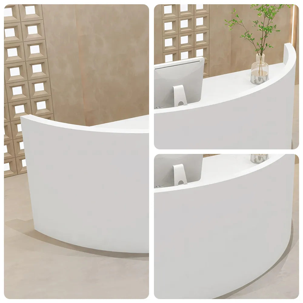 LUXORA Curved Reception Desk with Storage Modern Checkout Counter for Retail Store Office 120cm/180cm - White