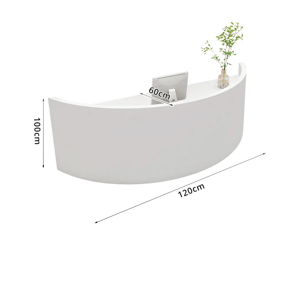 LUXORA Curved Reception Desk with Storage Modern Checkout Counter for Retail Store Office 120cm/180cm - White