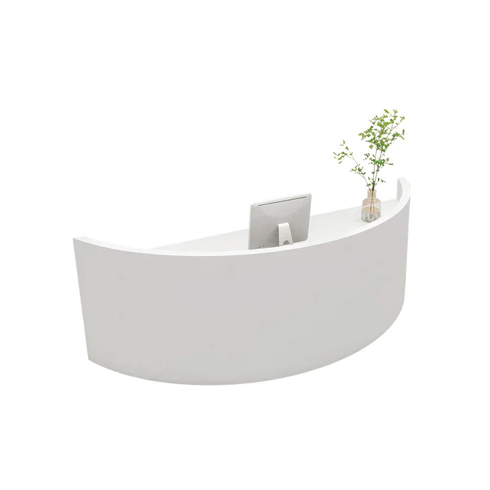 LUXORA Curved Reception Desk with Storage Modern Checkout Counter for Retail Store Office 120cm/180cm - White