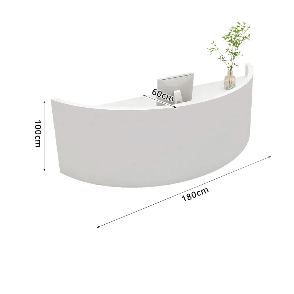 LUXORA Curved Reception Desk with Storage Modern Checkout Counter for Retail Store Office 120cm/180cm - White