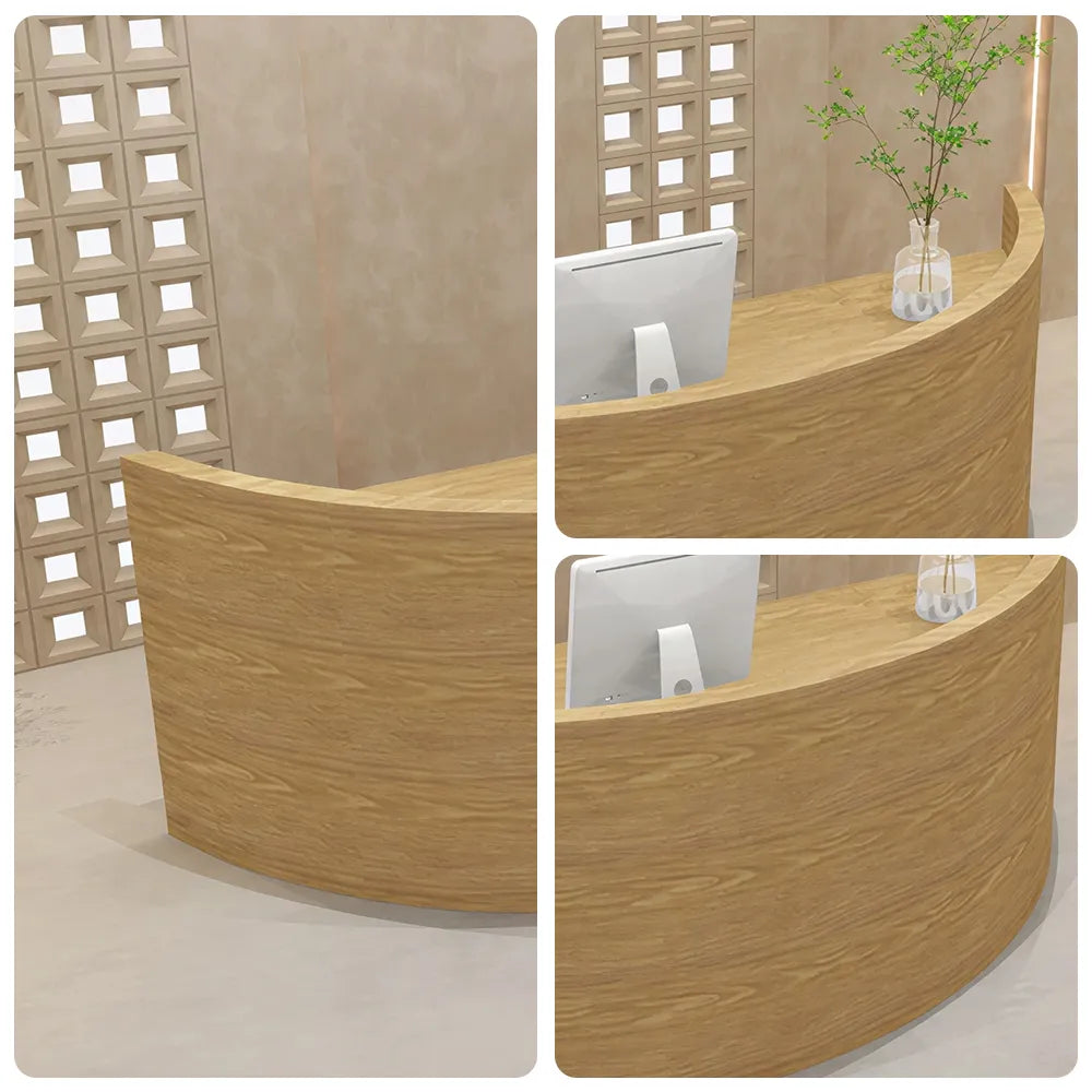 LUXORA Curved Reception Desk with Storage Modern Checkout Counter for Retail Store Office 120cm/180cm - Wood