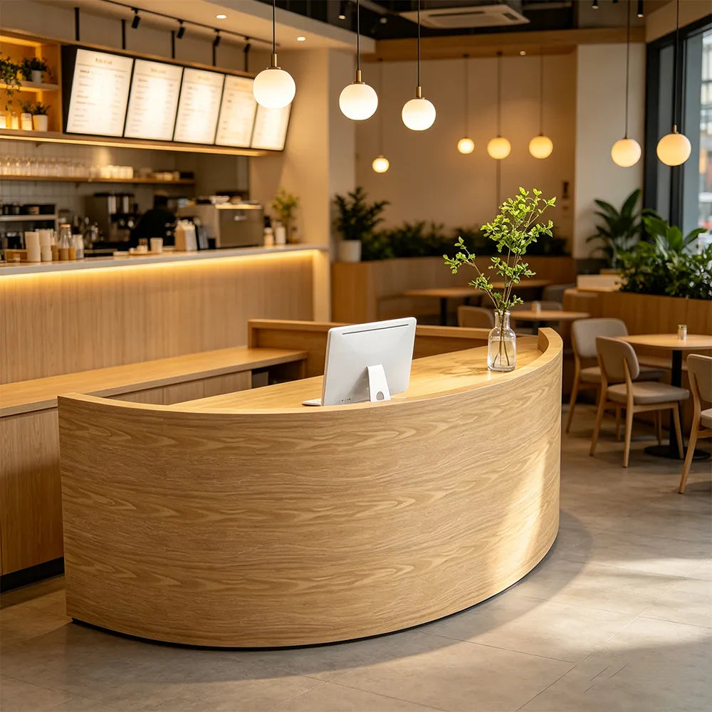 LUXORA Curved Reception Desk with Storage Modern Checkout Counter for Retail Store Office 120cm/180cm - Wood